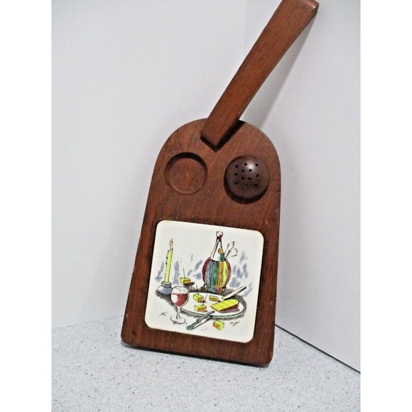 *Vintage Cottage Core Mini Wood Ceramic Tile Cheese Kitchen Server Cutting Board - Picture 7 of 7
